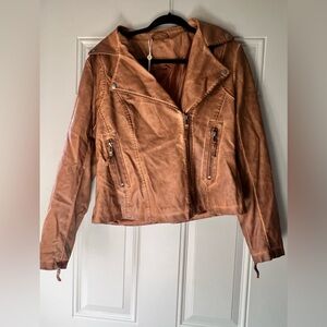 NWT Max Studio Brown Leather Jacket Size Large